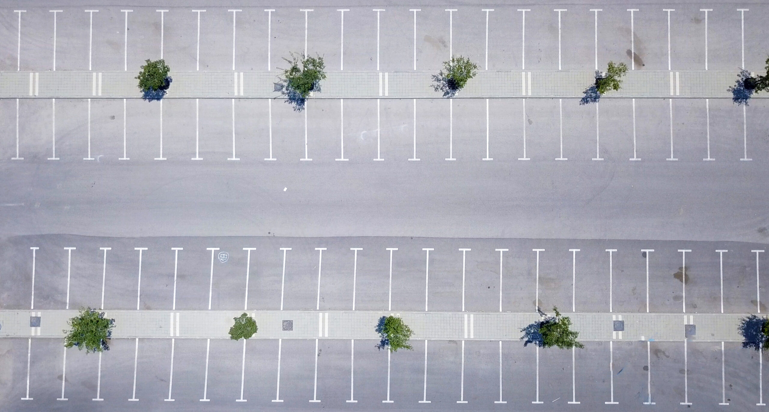 An aerial view of an empty parking lot