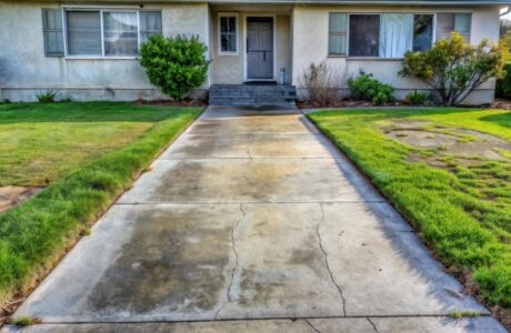 Concrete walkway up to the front door of a house